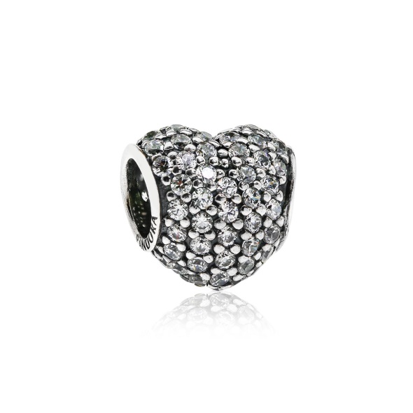 Pandora CA Retired Sterling Silver Pave Heart Bead with Clear Zirconia