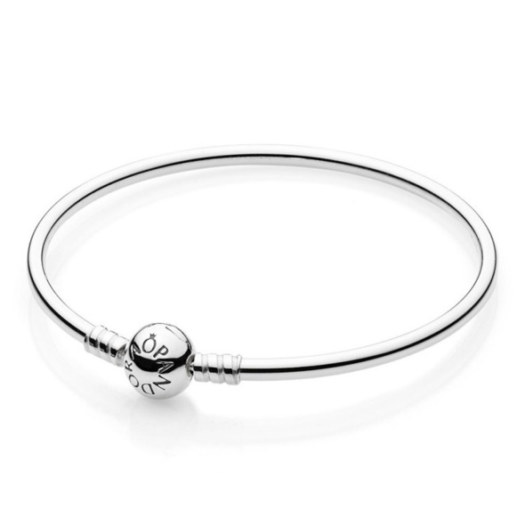 Pandora CA Sterling Silver Bangle Bracelet with Pandora CA Snap Clasp