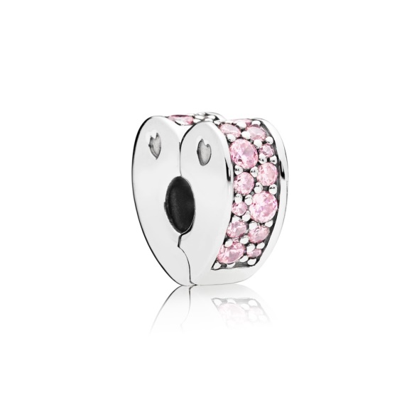 Pandora CA Heart clip in sterling silver w/28 bead set pink CZ and silic Charm