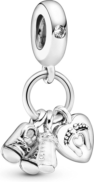 Pandora CA Jewelry Baby Bottle and Shoes Dangle Cubic Zirconia Charm in Sterling Silver