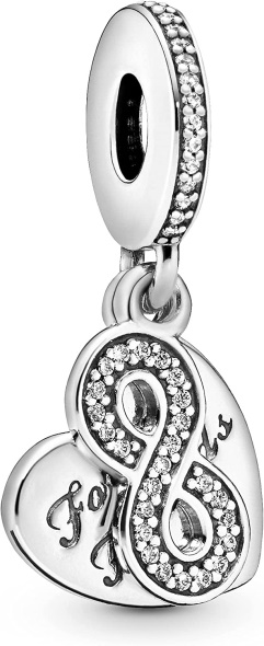 Pandora CA Jewelry Forever Friends Heart Dangle Cubic Zirconia Charm in Sterling Silver