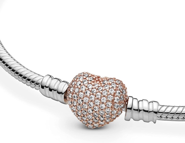 Pandora CA Jewelry Moments Pave Heart Clasp Snake Chain Cubic Zirconia Bracelet