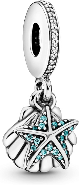 Pandora CA Jewelry Starfish and Sea Shell Dangle Cubic Zirconia Charm in Sterling Silver New