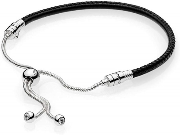 Pandora CA Moments Black Leather Slider Bracelet