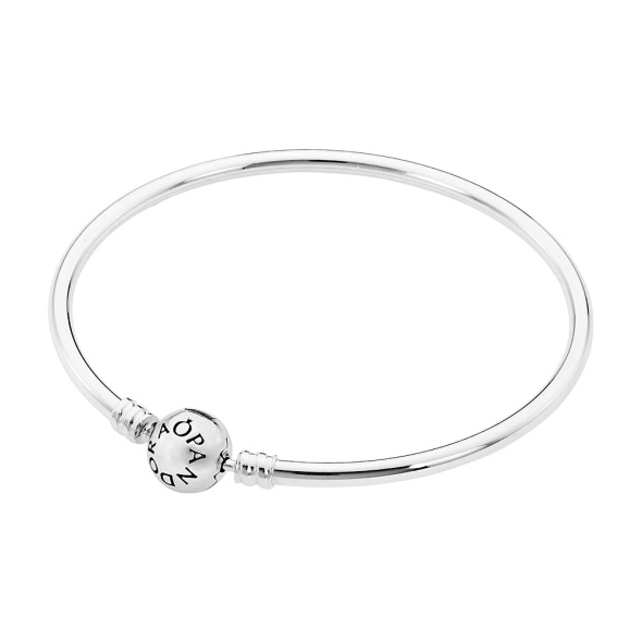 Pandora CA Moments Women Sterling Silver Charm Bangle Bracelet with Round Clasp