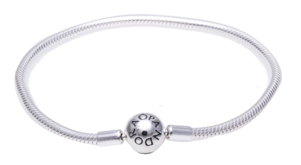 Pandora CA Moments Women Sterling Silver Snake Chain Charm Bracelet with Round Clasp