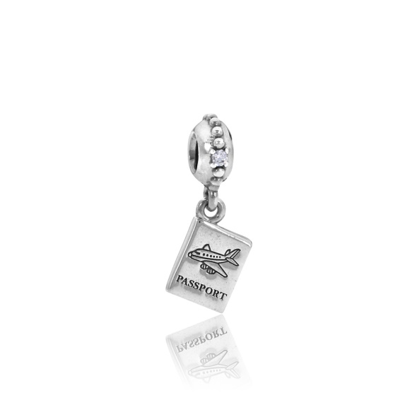 Pandora CA Sterling Silver Adventure Awaits Charm with Clear Cubic Zirconia