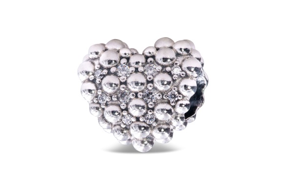 Pandora CA Sterling Silver Beaded Sparkling Heart Charm