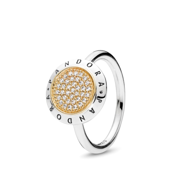 Pandora CA Sterling Silver and Gold with Cubic Zirconia Round Logo Ring