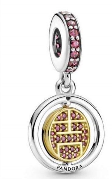 Pandora CA Sterling Silver and Gold with Pink Cubic Zirconia Spinning Lucky Dangle Charm