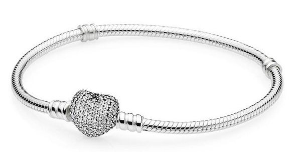 Snake Chain Charm Bracelet with Pave Heart Clasp Pandora CA Moments Women