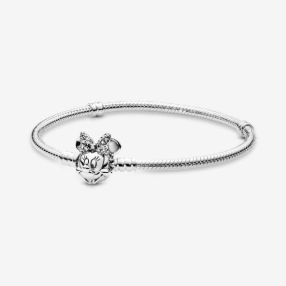 Disney Pandora CA Moments Pave Minnie Mouse Clasp Snake Chain Bracelet