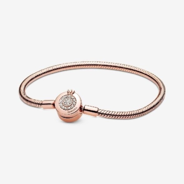 Moments Rose Sparkling Crown O Snake Chain Bracelet Pandora CA