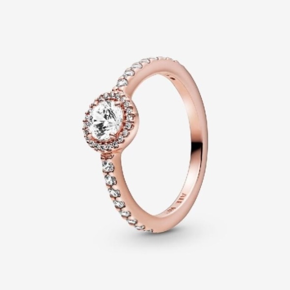 Rose Classic Sparkle Halo Pandora CA Ring