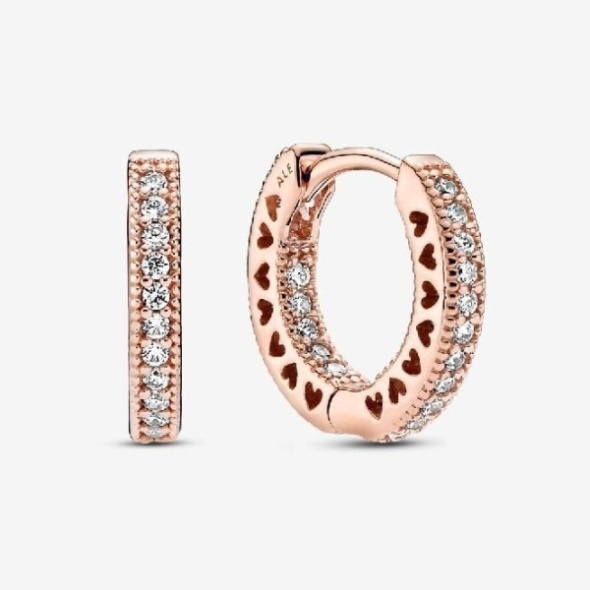 Rose Pave Heart Hoop Earrings Pandora CA