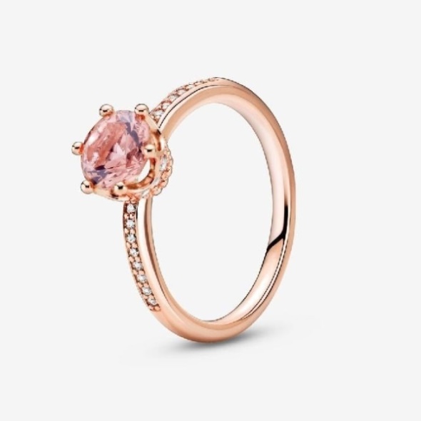 Rose Pink Sparkling Crown Solitaire Ring Pandora CA