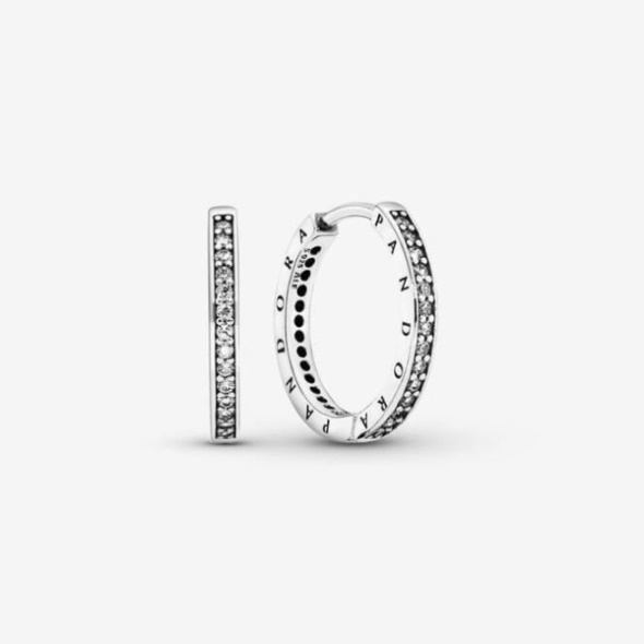 Sparkle & Logo Hoop Earrings Pandora CA