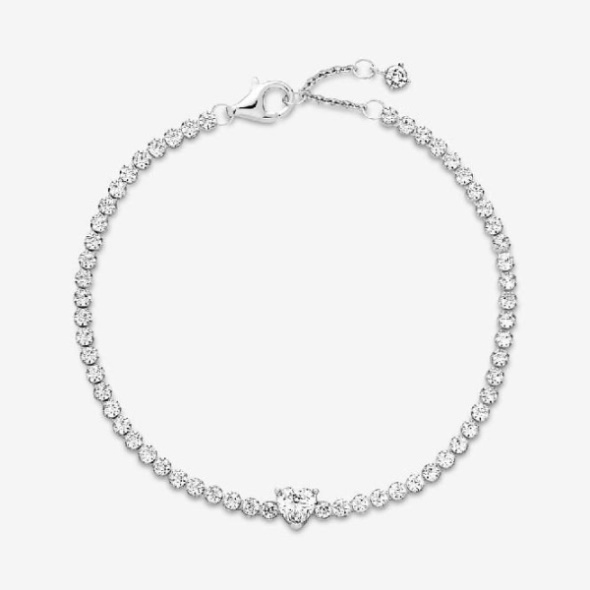 Sparkling Brand Pandora CA Heart Tennis Bracelet