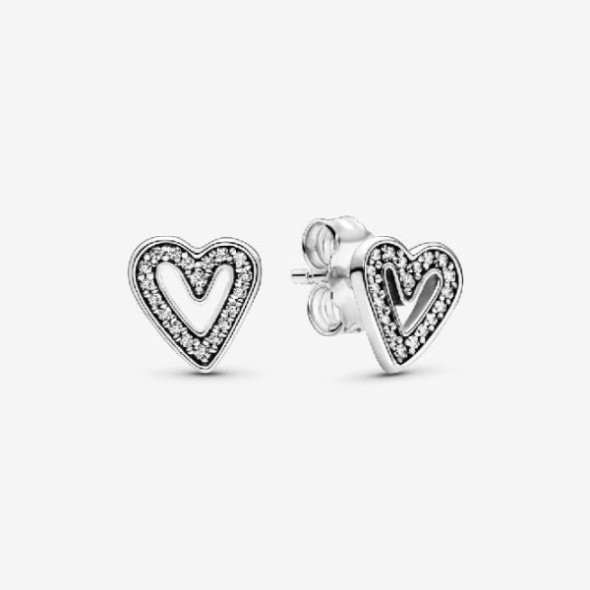 Sparkling Freehand Heart Stud Earrings Pandora CA