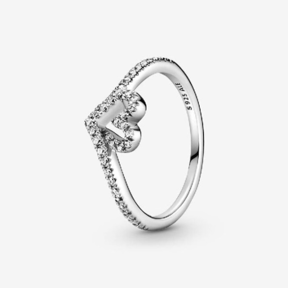 Sparkling Pandora CA Wishbone Heart Ring