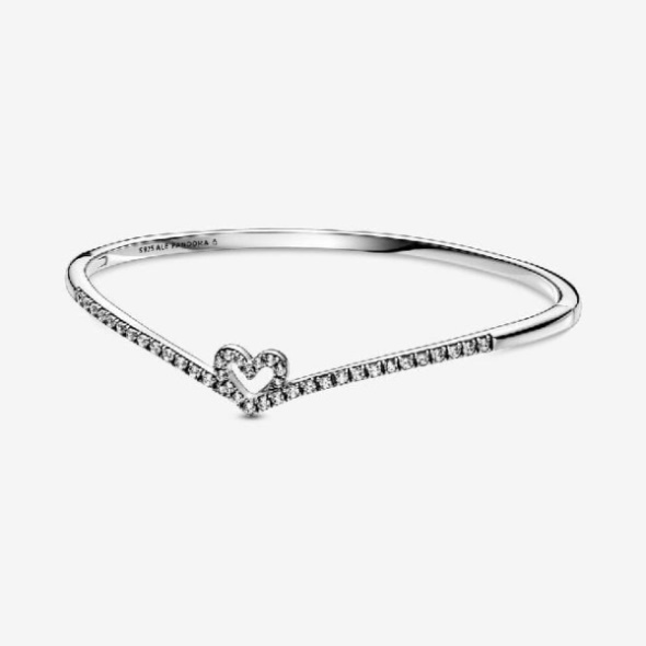 Sparkling Wishbone Heart Bangle Pandora CA